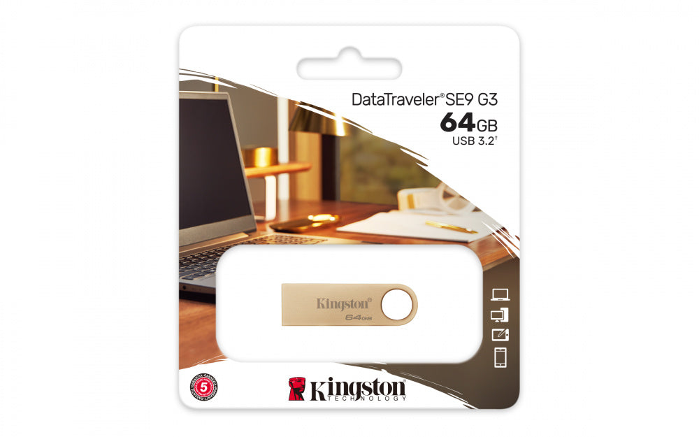 MEMORIA USB KINGSTON (DTSE9G3/64GB) 64GB, DATA TRAVELER SE9 G3, DORADO USB 3.2-3