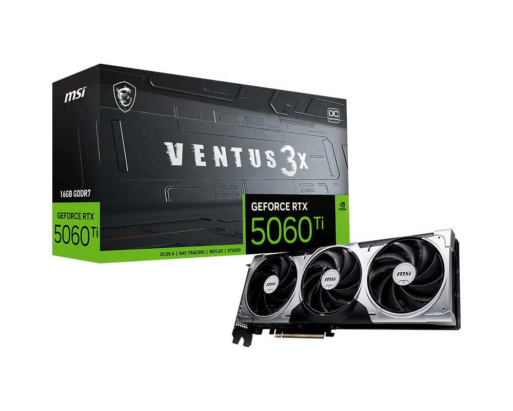 TARJETA DE VIDEO MSI (RTX 5060 TI 16G VENTUS 3X OC) 16GB GDDR7, 2617 MHZ, 1*HDMI, 3*DP, 3*FAN