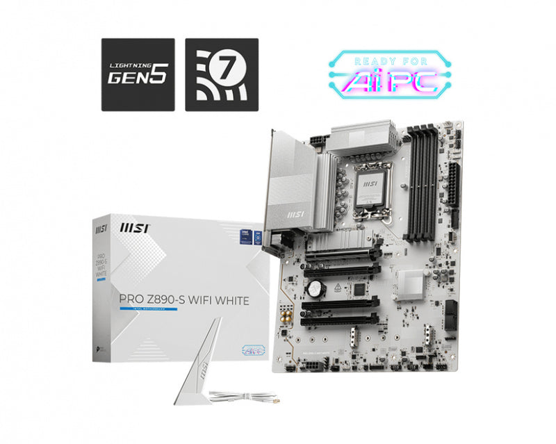 MOTHERBOARD MSI (PRO Z890-S WIFI WHITE) SOCKET 1851, 4*DDR5 8800, 1*HDMI, 1*DP, 1*USB-C, 3*M.2, ATX-1