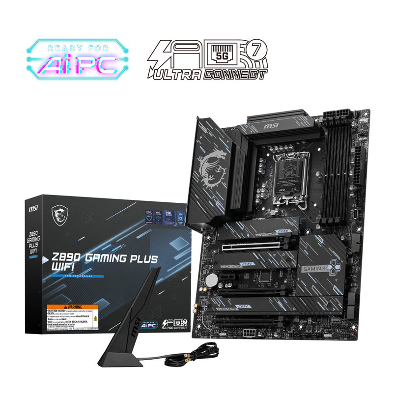 MOTHERBOARD MSI (Z890 GAMING PLUS WIFI)SOCKET 1851, 4*DDR5 9200,1*HDMI,1*DP,1*THUNDERBOLT,4*M.2, ATX-1
