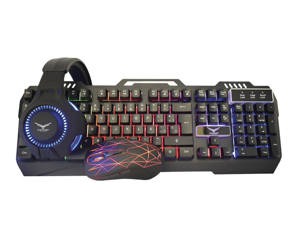 KIT 4 EN 1 NACEB (NA-0925)TECLADO,MOUSE,AUDIFONOS,MOUSE PAD,2400 DPI,LED RGB,USB,NEGRO