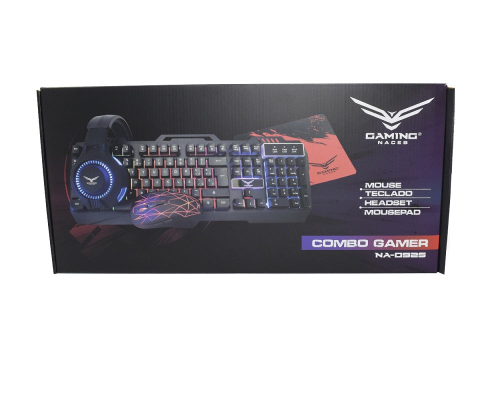 KIT 4 EN 1 NACEB (NA-0925)TECLADO,MOUSE,AUDIFONOS,MOUSE PAD,2400 DPI,LED RGB,USB,NEGRO-2