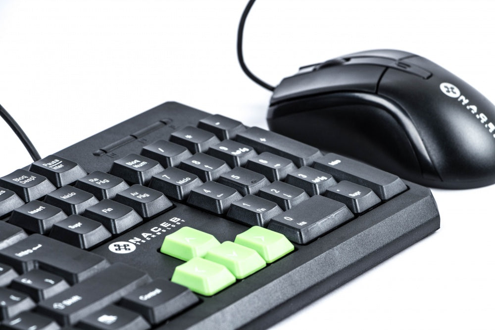 KIT 2 EN 1 NACEB (NA-457) TECLADO,MOUSE,MULTIMEDIA,1200 DPI,USB,RESISTENTE AL AGUA,NEGRO