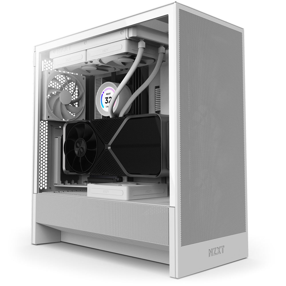 GABINETE NZXT (CC-H52FW-01) H5 FLOW, COMPACT MID-TOWER ATX CASE 1 FAN, SIN FUENTE, BLANCO