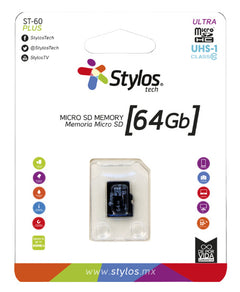 MEMORIA MICROSD STYLOS (STMS641B) 64GB, CLASE 10, CON ADAPTADOR, NEGRO-1