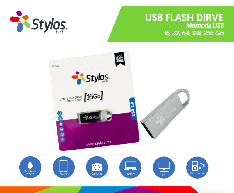 MEMORIA USB STYLOS (STMUS564B) 64GB, ST500, USB 2.0, METAL PLATA-3