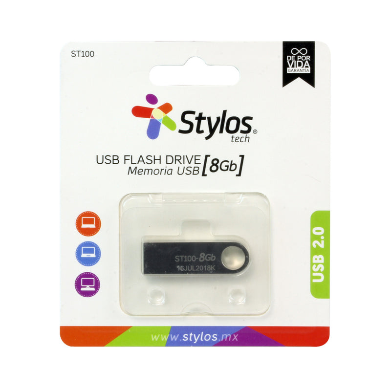 MEMORIA USB STYLOS (STMUSB1B) 8GB, ST100, USB 2.0, METAL PLATA-2