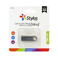 MEMORIA USB STYLOS (STMUSB2B) 16GB, ST100, USB 2.0, METAL PLATA-2