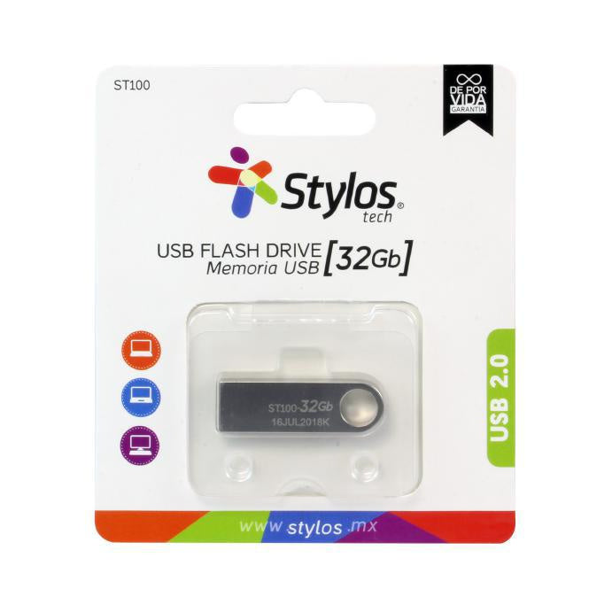 MEMORIA USB STYLOS (STMUSB3B) 32GB, ST100, USB 2.0, METALICA PLATA-1