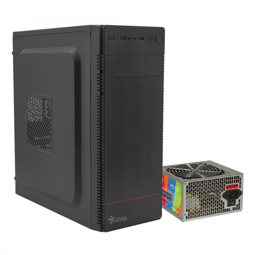 GABINETE STYLOS (STPGAC4B) CGAB2, MICRO ATX, 2*USB 1.0, FUENTE 500W, NEGRO