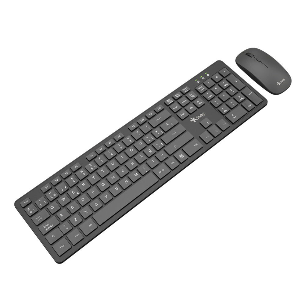 KIT TECLADO Y MOUSE INALAMBRICO STYLOS (STPKTM5B), 105 TECLAS,MOUSE 2 BOTONES,1600DPI,USB NANO,NEGRO