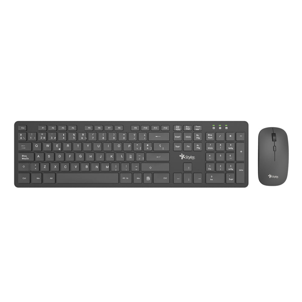 KIT TECLADO Y MOUSE INALAMBRICO STYLOS (STPKTM5B), 105 TECLAS,MOUSE 2 BOTONES,1600DPI,USB NANO,NEGRO-1
