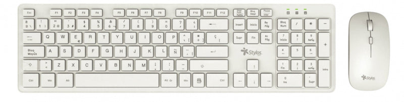 KIT TECLADO Y MOUSE INALAMBRICO STYLOS (STPKTM5W),105 TECLAS,MOUSE 2 BOTONES,1600DPI,USB NANO,BLANCO-1