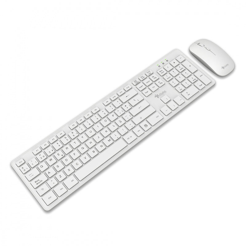 KIT TECLADO Y MOUSE INALAMBRICO STYLOS (STPKTM5W),105 TECLAS,MOUSE 2 BOTONES,1600DPI,USB NANO,BLANCO-2