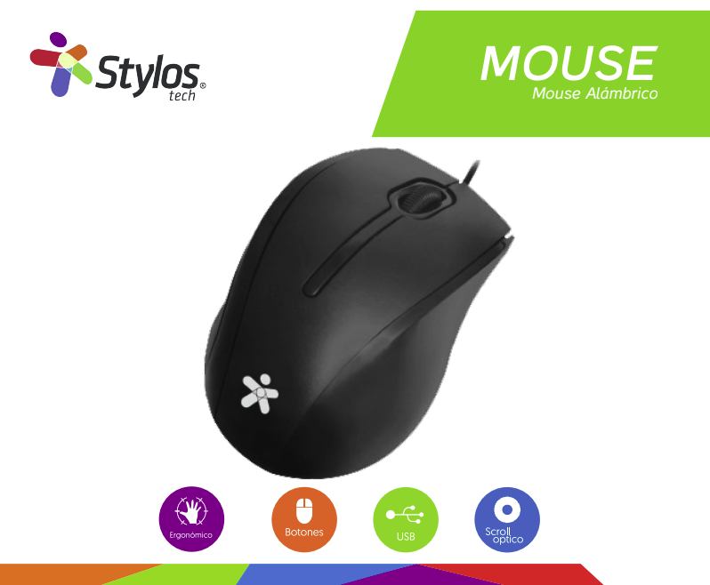 MOUSE ALAMBRICO STYLOS (STPMOA7B) 1200 DPI, 2 BOTONES, USB, NEGRO-2