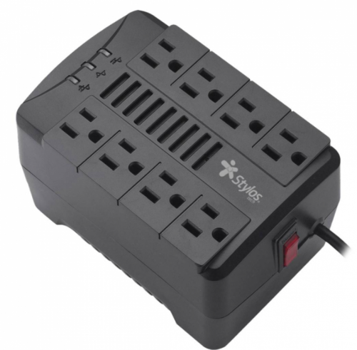 REGULADOR DE VOLTAJE STYLOS (STRE480B) RE480, 1000VA/480W, 8 CONTACTOS, NEGRO-1