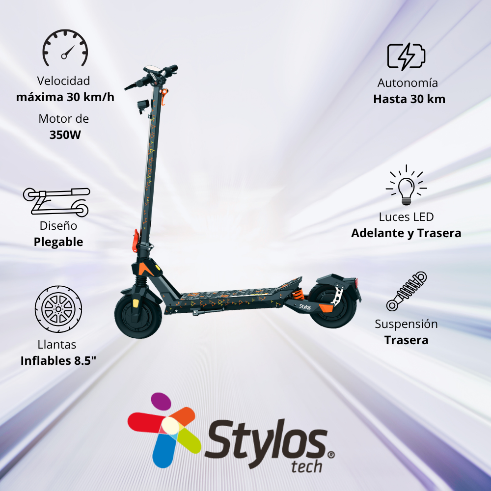 SCOOTER ELECTRICO STYLOS (STSCM03O) M3, HASTA 30KM/H, 350W, MAX. 120KG, NARANJA