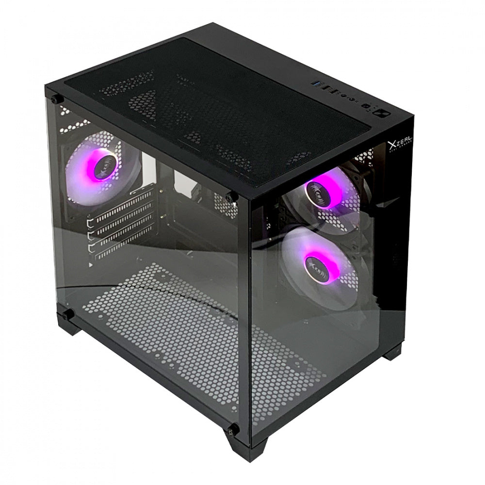 GABINETE XZEAL (XZGAMC2B)PANZER II CUBO CX12,MICRO ATX,CRISTAL,3*VENT RGB,1*USB 3.0,SIN FUENTE,NEGRO