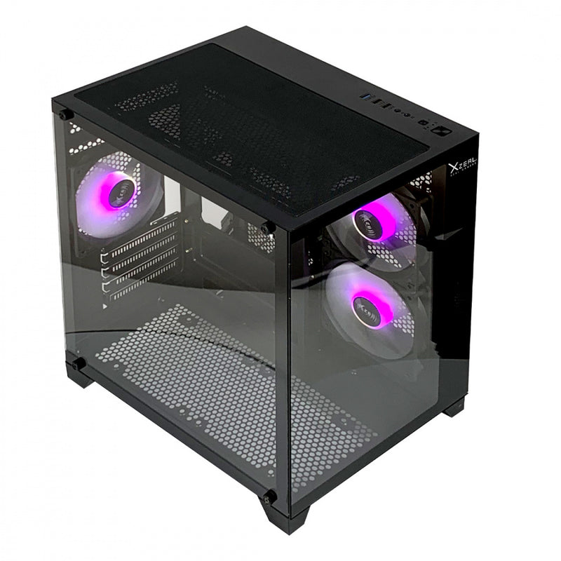 GABINETE XZEAL (XZGAMC2B)PANZER II CUBO CX12,MICRO ATX,CRISTAL,3*VENT RGB,1*USB 3.0,SIN FUENTE,NEGRO-1