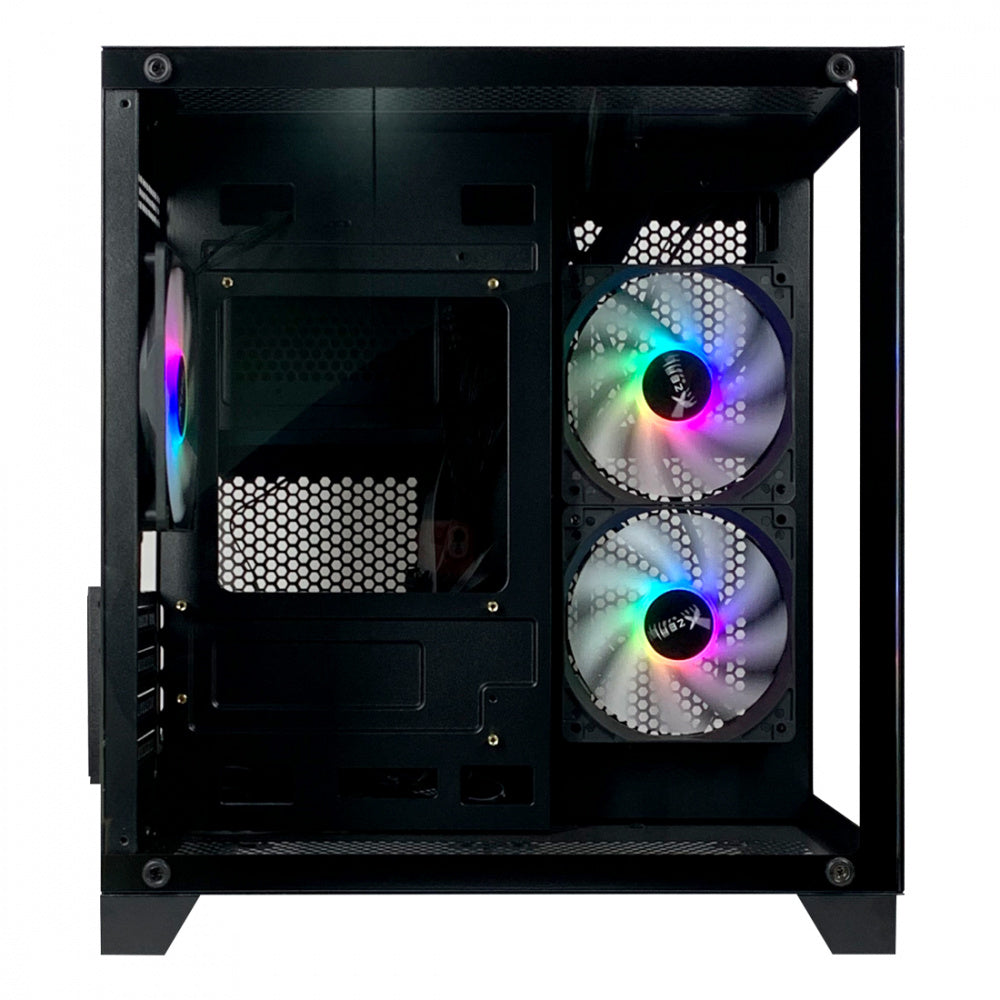 GABINETE XZEAL (XZGAMC2B)PANZER II CUBO CX12,MICRO ATX,CRISTAL,3*VENT RGB,1*USB 3.0,SIN FUENTE,NEGRO