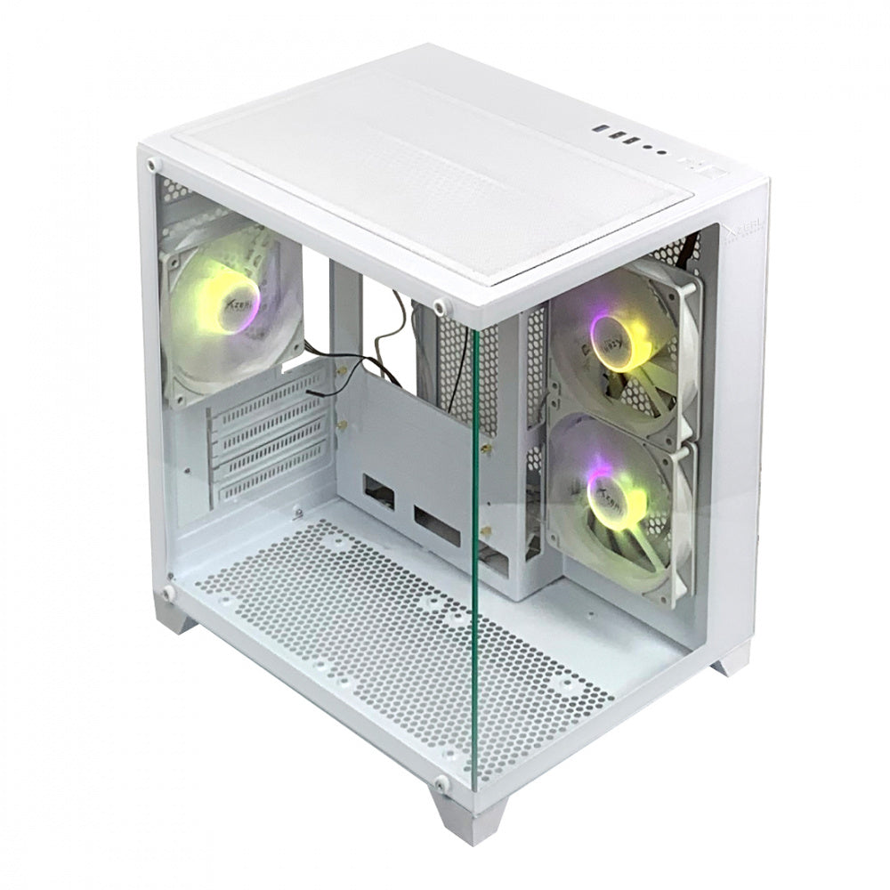 GABINETE XZEAL (XZGAMC2W)PANZER II CUBO CX12,MICRO ATX,CRISTAL,3*VENTRGB,1*USB 3.0,SIN FUENTE,BLANCO-1