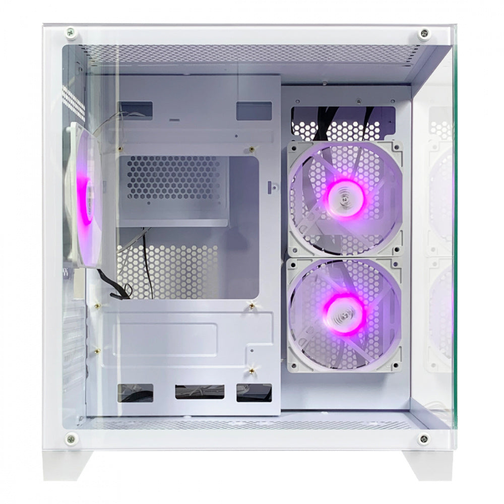 GABINETE XZEAL (XZGAMC2W)PANZER II CUBO CX12,MICRO ATX,CRISTAL,3*VENTRGB,1*USB 3.0,SIN FUENTE,BLANCO
