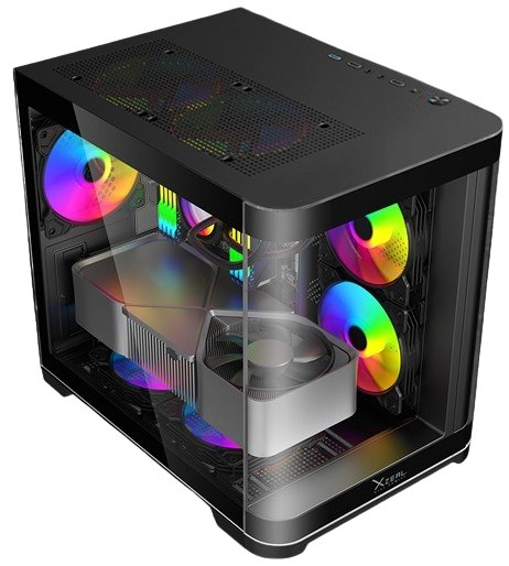 GABINETE XZEAL (XZGAMC3B) CURVO, M-ATX/ITX,CRISTAL, 3*VENT RGB,SIN FUENTE, NEGRO