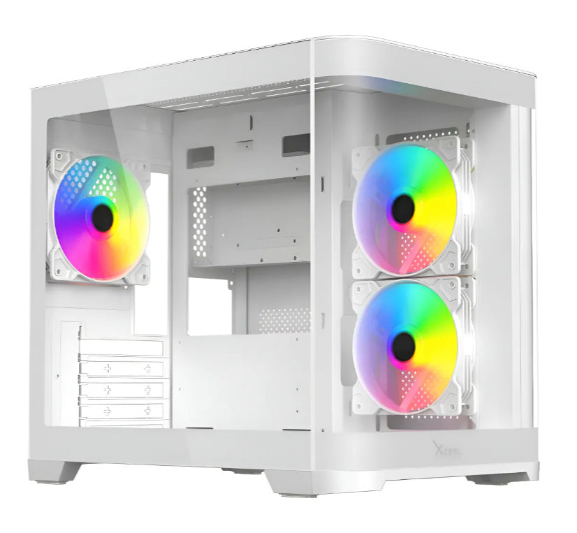 GABINETE XZEAL (XZGAMC3W) CURVO, M-ATX/ITX,CRISTAL,3*VENT RGB,SIN FUENTE, BLANCO