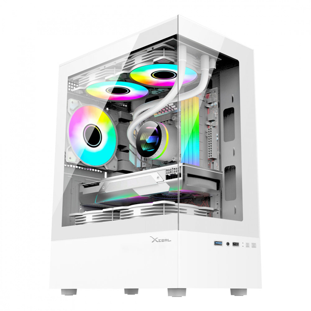 GABINETE XZEAL (XZGAZNY1W)X-ZYNERGY XZY1,MICROATX,CRISTAL+METAL,3*VENTRGB,1*USB3.0,SIN FUENTE,BLANCO