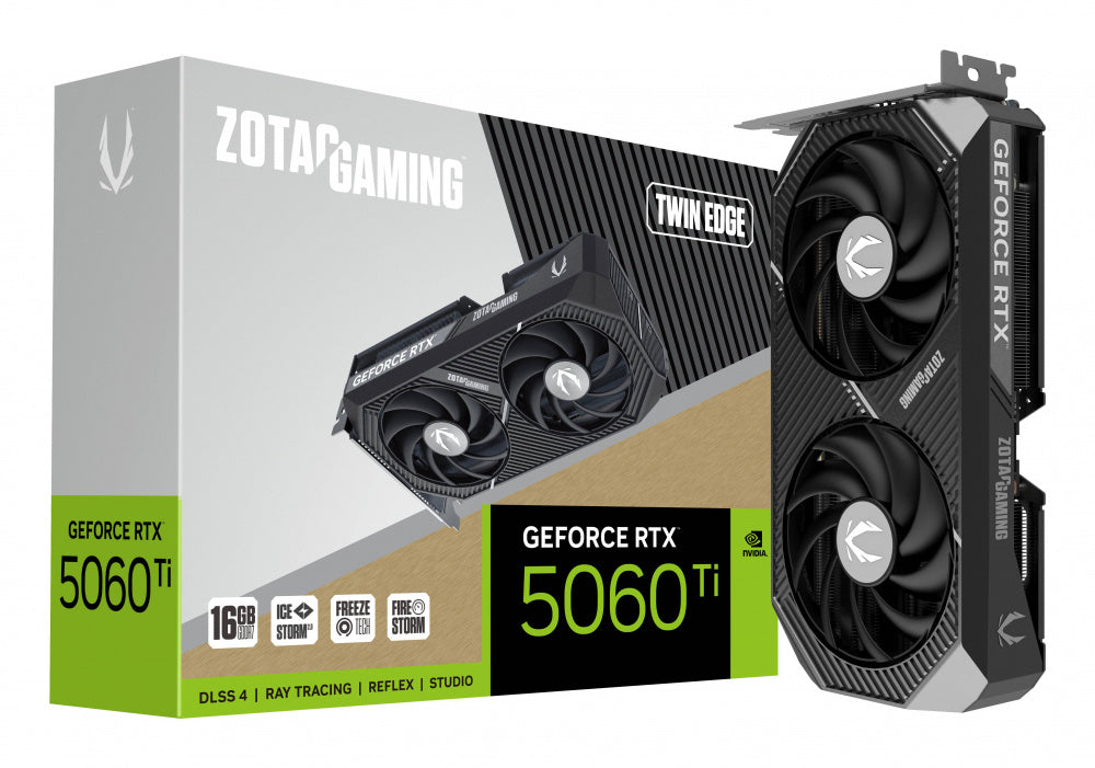 TARJETA DE VIDEO ZOTAC (ZT-B50620E-10M) RTX 5060TI TWIN EDGE 16GB GDDR7,2572 MHZ,PCIE 5,HDMI,3*DP,2*FAN