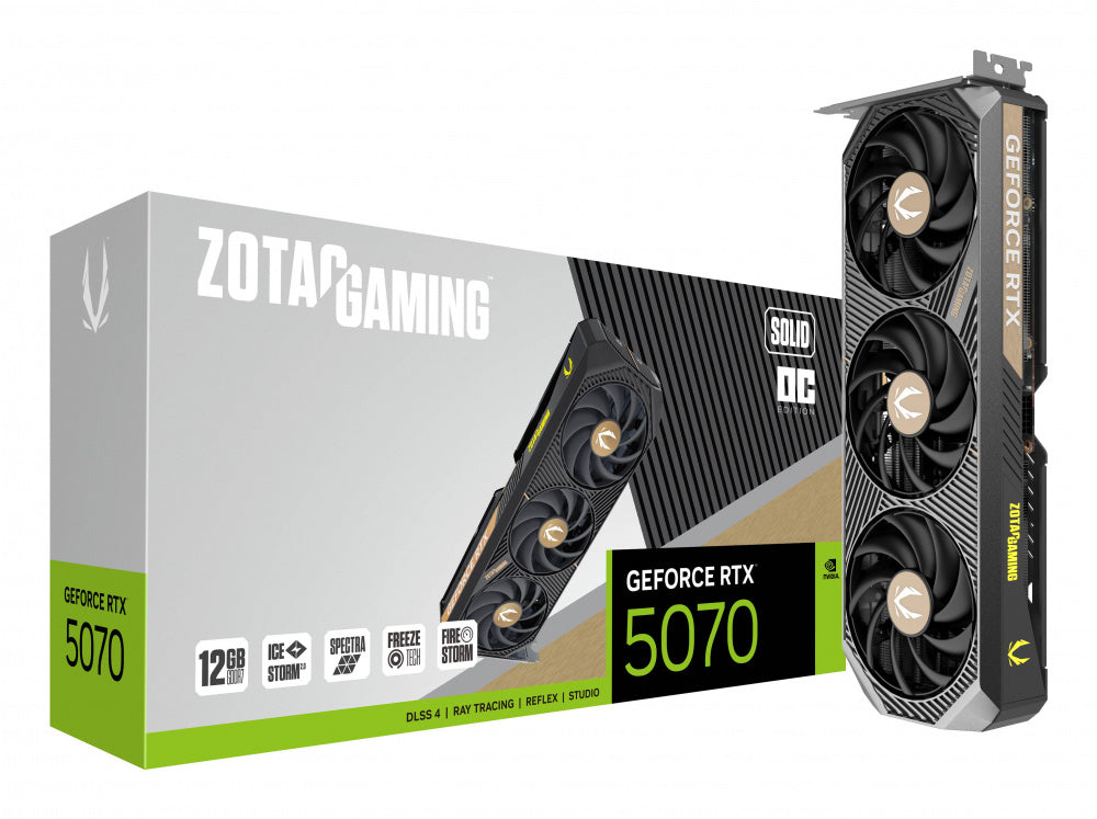TARJETA DE VIDEO ZOTAC (ZT-B50700J-10P) RTX 5070 SOLID OC 12GB GDDR7,PCIE 5,3*FAN