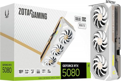 TARJETA DE VIDEO ZOTAC (ZT-B50800Q-10A) RTX 5080 SOLID OC WHITE EDITION 16GB GDDR7,PCIE 5,3*FAN