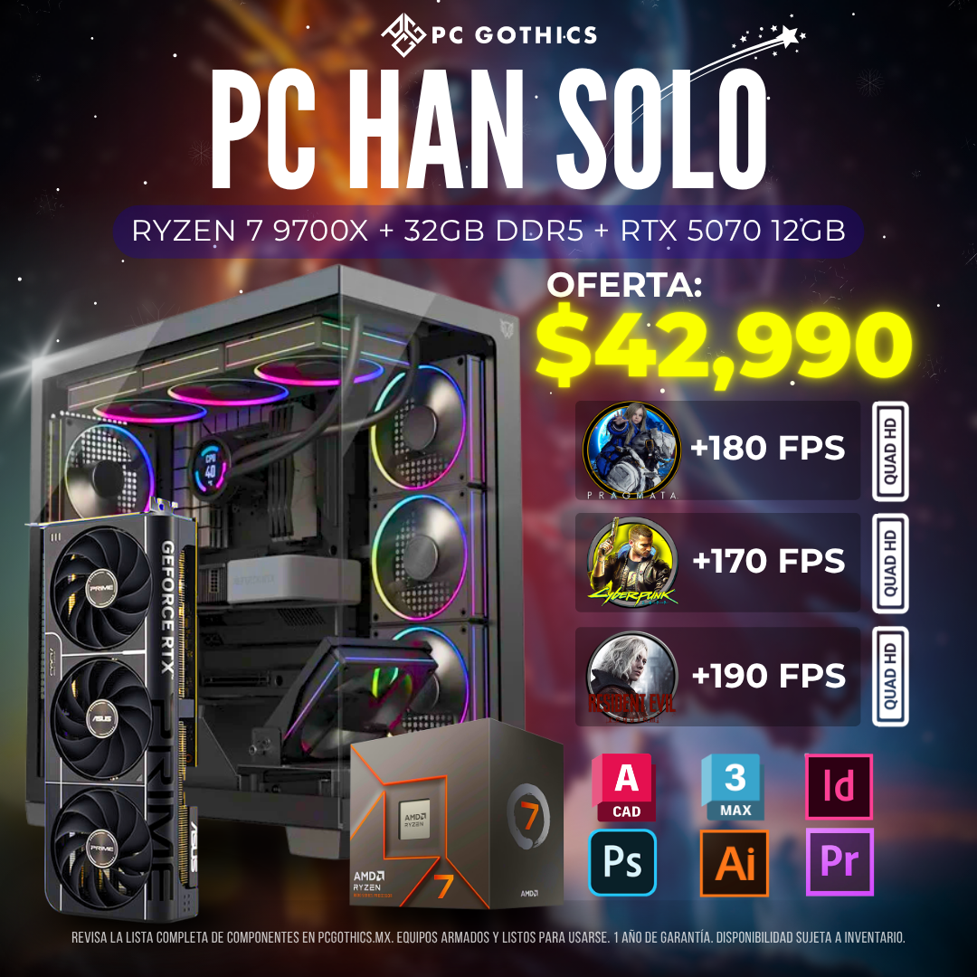 PC Ryzen 7 9700X + 32GB DDR5 + RTX 5070 12GB - (PC Han Solo)