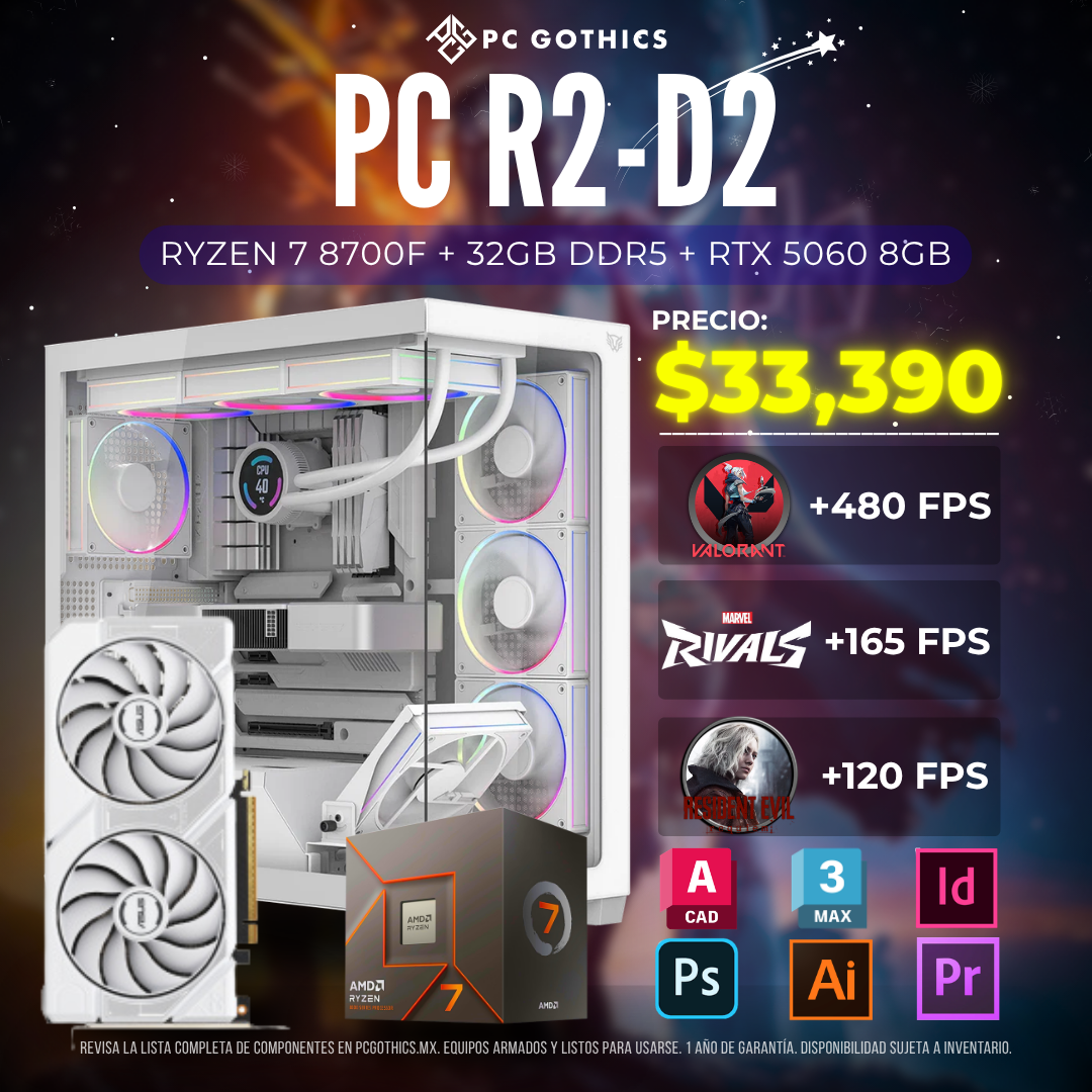 PC Ryzen 7 8700F + 32GB DDR5 + RTX 5060 8GB - (PC R2-D2)