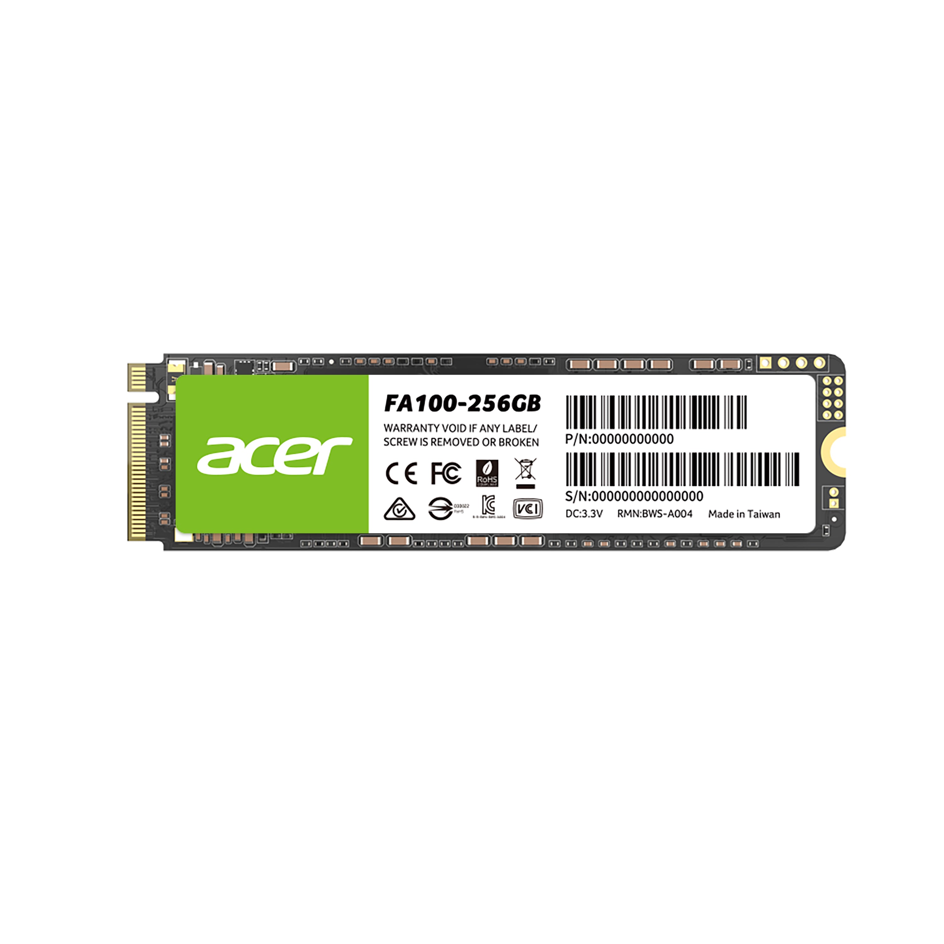UNIDAD SSD M.2 ACER 256GB (BL.9BWWA.118) FA100, PCIE GEN3X3, 2280, 3300MB/S