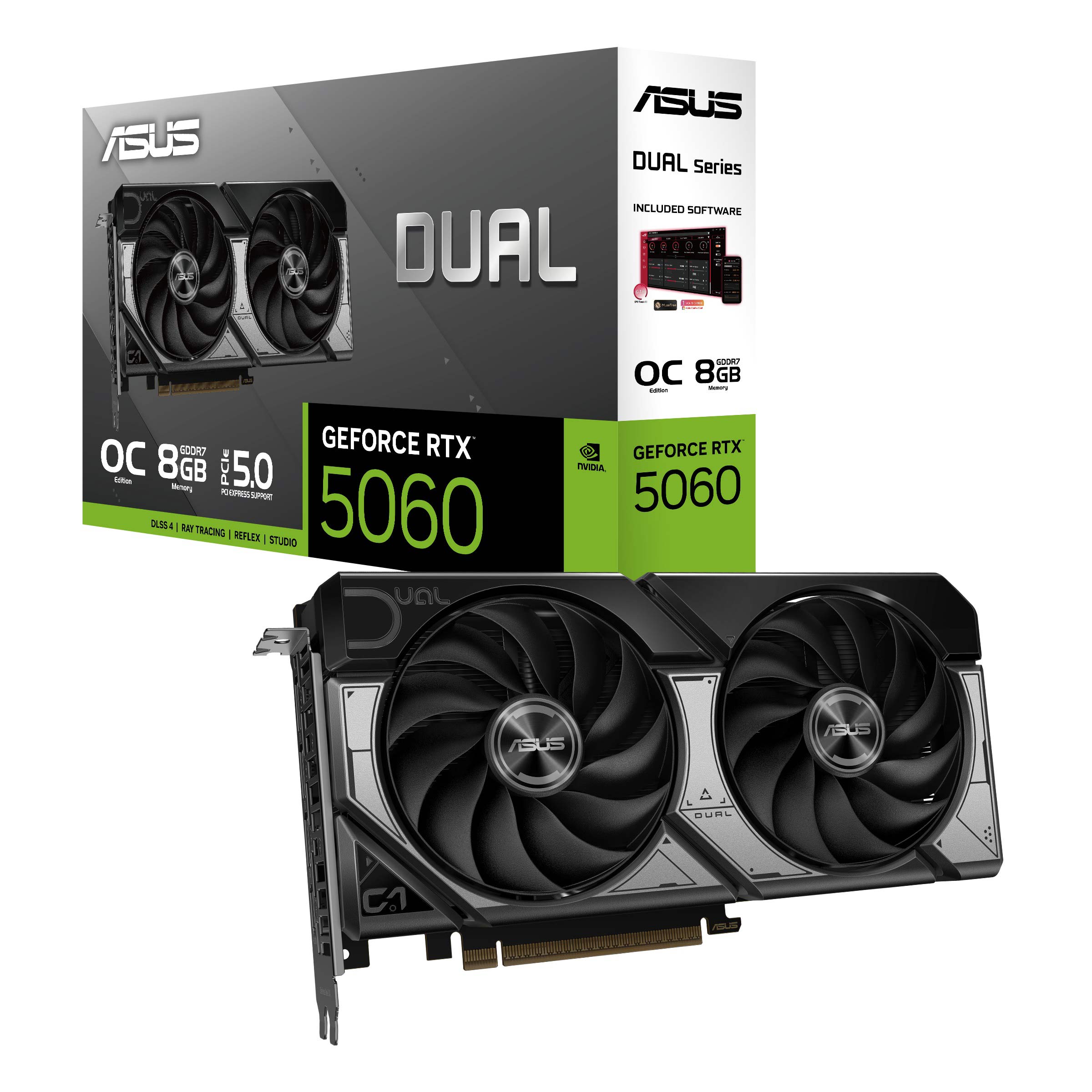 TARJETA DE VIDEO ASUS (DUAL-RTX5060-O8G) 8GB GDDR7, 128BIT, PCI-E 5.0, HDMI, 3*DP, DUAL FAN