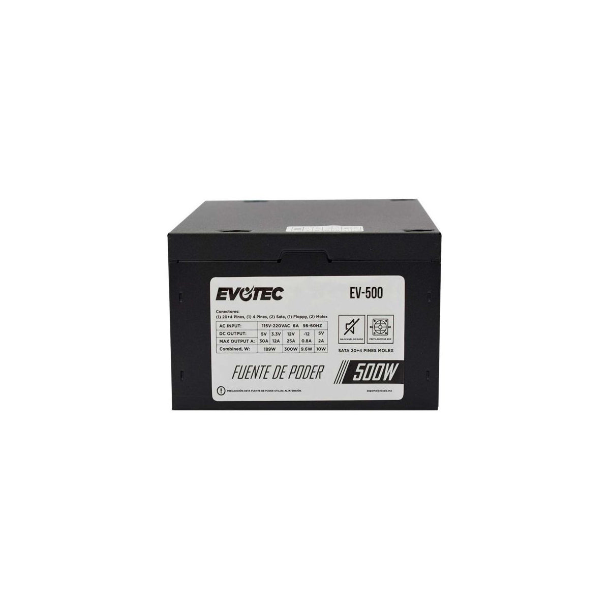 FUENTE DE PODER EVOTEC (EV-500) 500W,24 PINES,2 SATA,EMPAQUE INDIVIDUAL