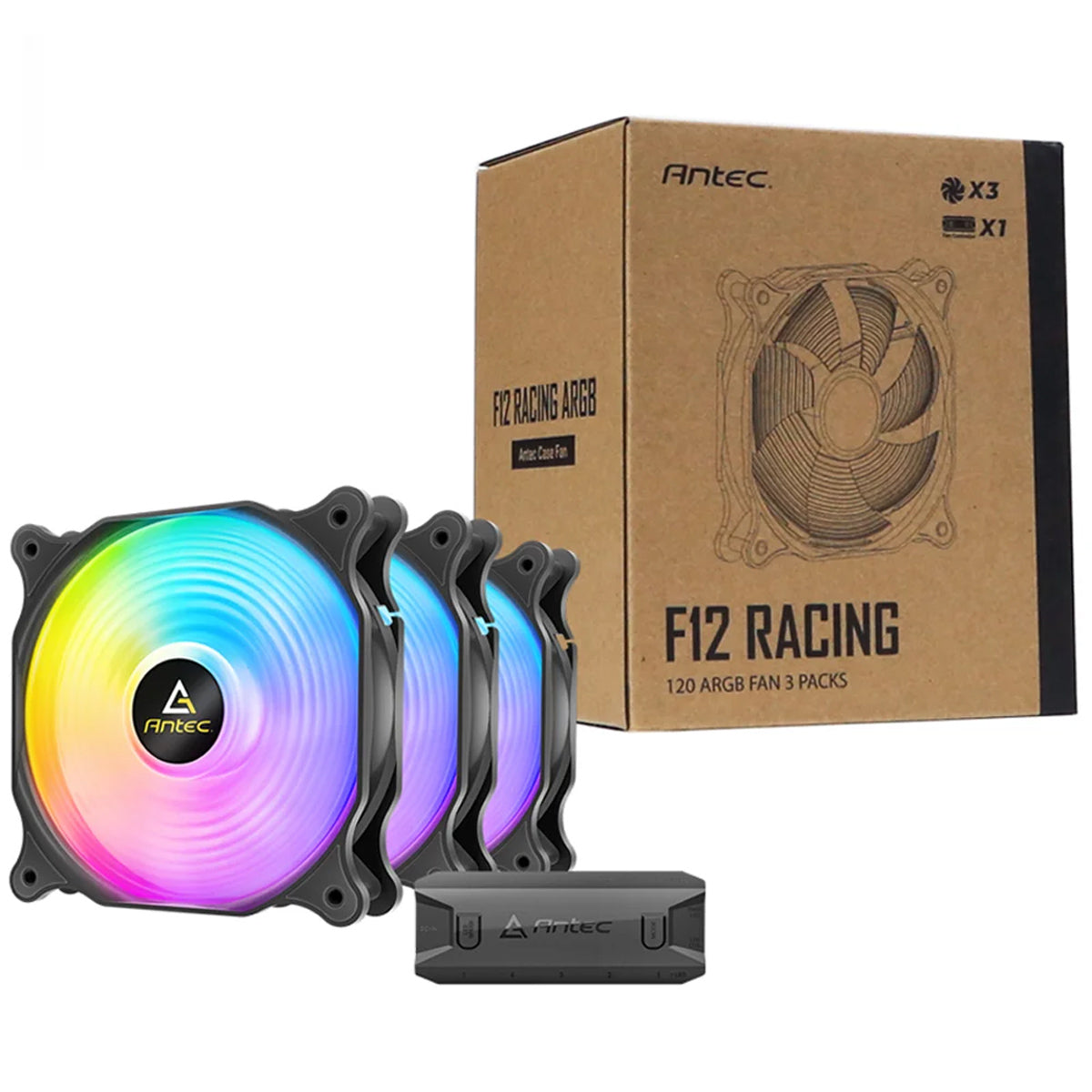 VENTILADOR P/GABINETE ANTEC (F12 RACING ARGB) 1 FAN 120MM ARGB,1500 RPM,NEGRO