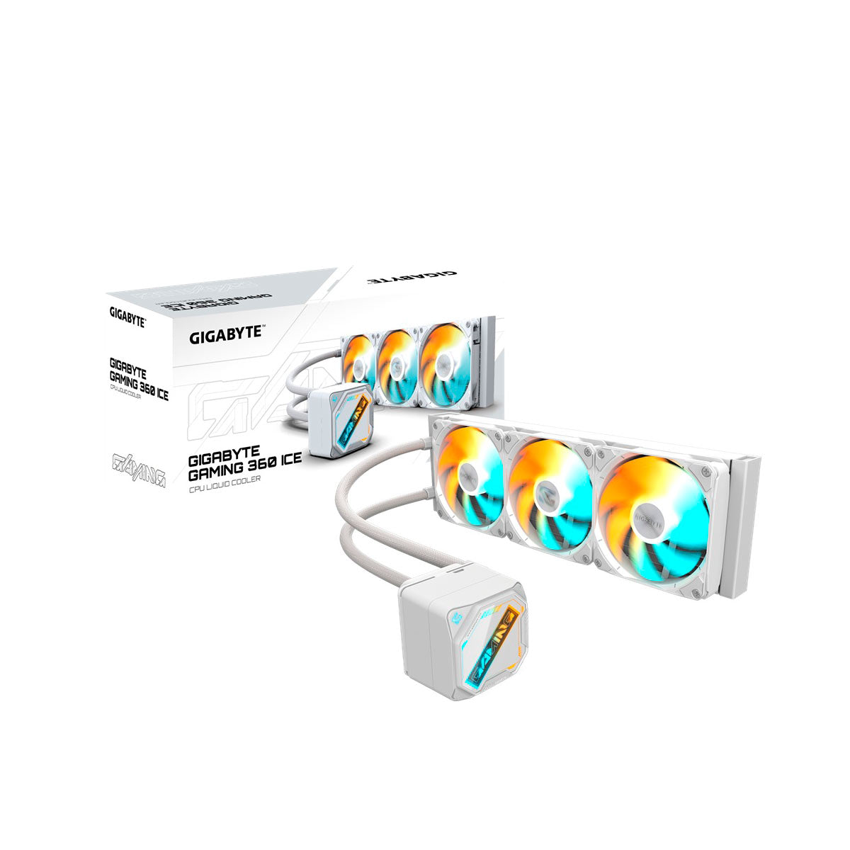 VENTILADOR P/CPU GIGABYTE (GP-GIGABYTE GME 360I) ARGB,ENFRIAMIENTO LIQUIDO,3 FAN,360MM,BLANCO-1