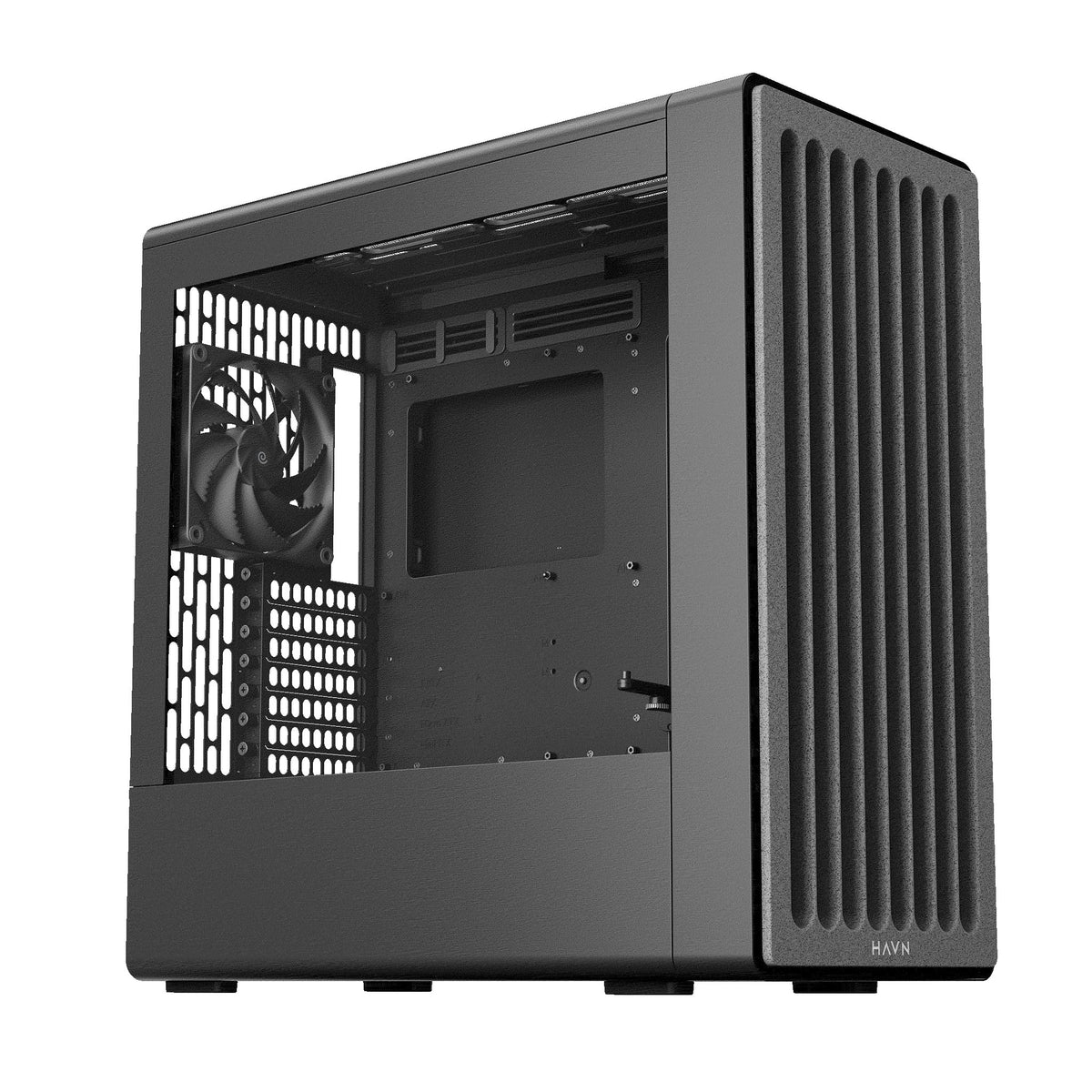 GABINETE HAVN (BF 360 FLOW BLACK) MEDIA TORRE, CRISTAL TEMPLADO, NEGRO