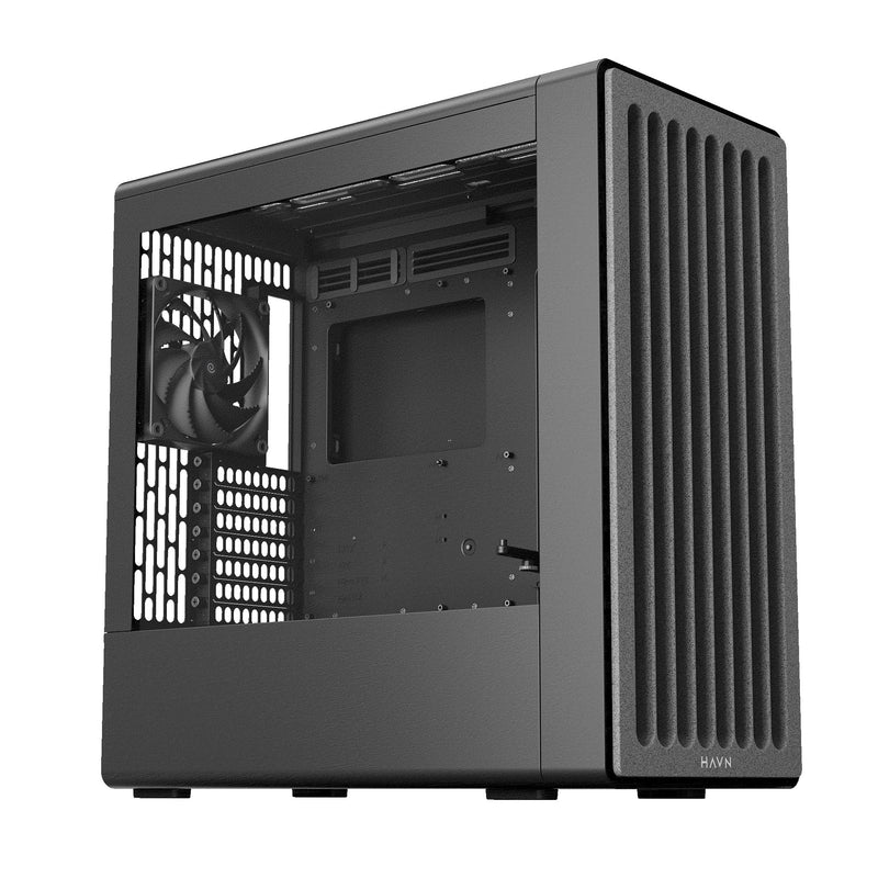GABINETE HAVN (BF 360 FLOW BLACK) MEDIA TORRE, CRISTAL TEMPLADO, NEGRO