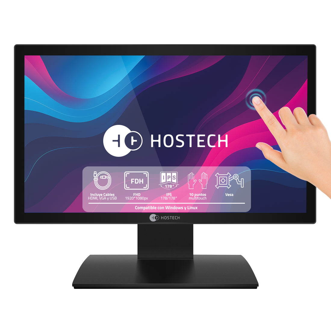 MONITOR TOUCH STYLOS 18.5" (HTMOTCH2B) 1920*1080 FULL HD,60HZ, VGA , HDMI, USB, NEGRO