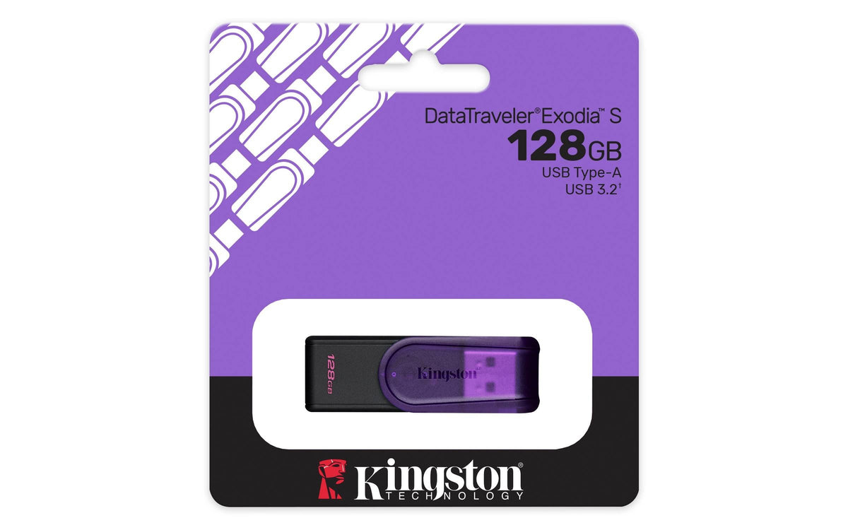 MEMORIA USB KINGSTON (KC-U3C128-7TP) 128GB, DATA TRAVELER EXODIA S PLASTICA, MORADO USB 3.