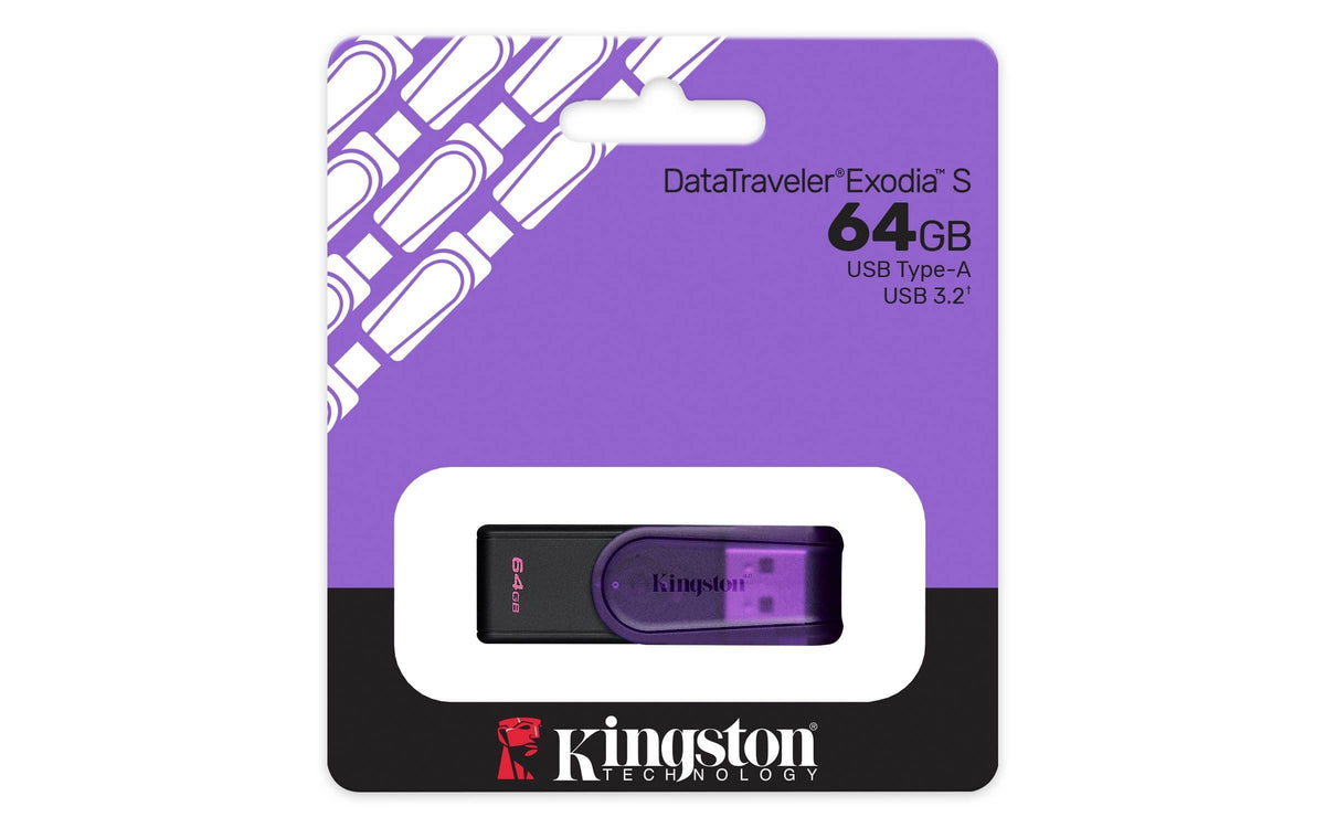 MEMORIA USB KINGSTON (KC-U3C64-7TP) 64GB, DATA TRAVELER EXODIA S PLASTICA, MORADO USB 3.2
