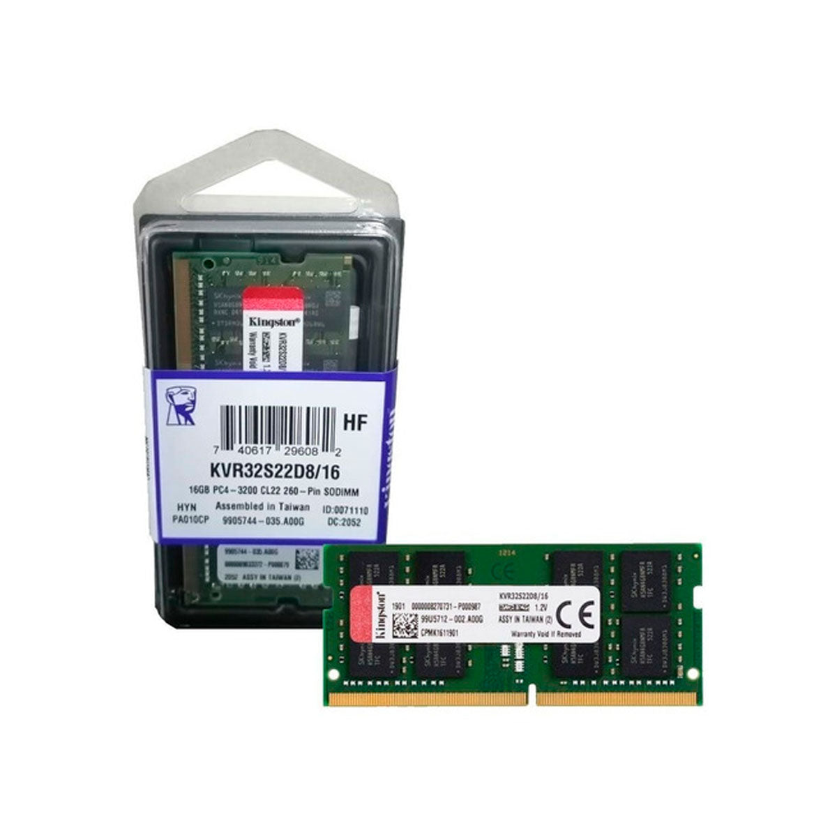 MEMORIA SODIMM DDR4 KINGSTON (KVR32S22D8/16) 16GB (1X16GB) 3200MHZ, CL22, 1RX16, NON-ECC, VALUE RAM