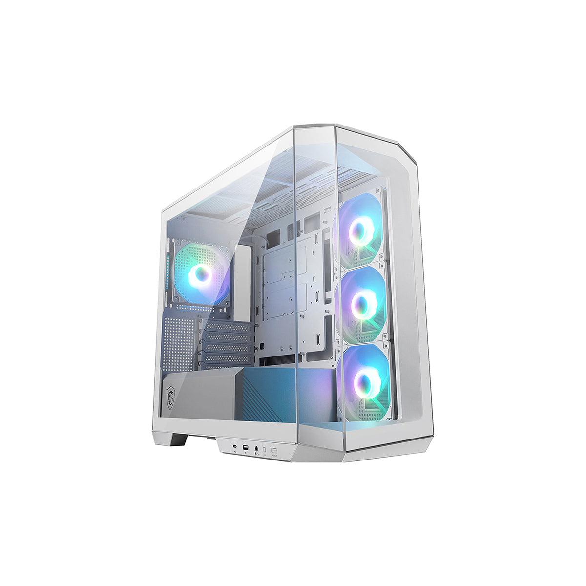 GABINETE MSI (MAG PANO M100R PZ WHITE)BLANCO,VIDRIO TEMPLADO,4*FAN ARGB,MICRO ATX,SIN FUENTE