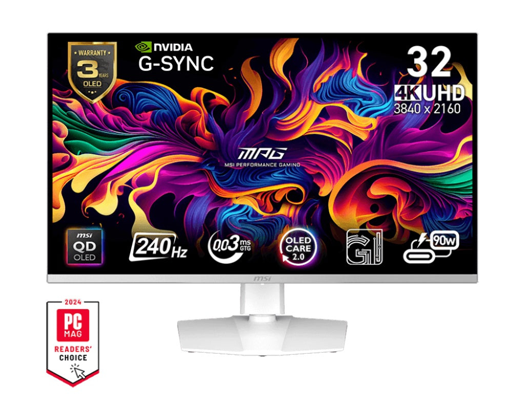 MONITOR OLED MSI 32" (MPG 321URXW QD-OLED) 3840X2160,PLANO,240HZ,1*DP, 2*HDMI,1*USB C, G-SYNC, BLANCO