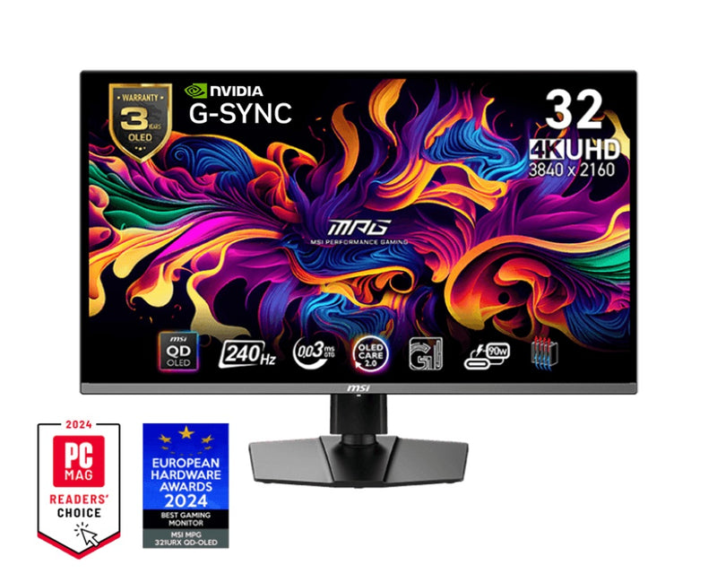 MONITOR OLED MSI 32" (MPG 321URX QD-OLED) 3840X2160,PLANO,240HZ,1*DP, 2*HDMI,1*USB C, G-SYNC-1