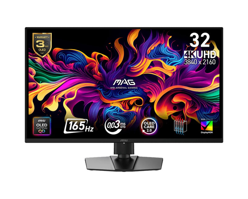MONITOR OLED MSI 32" (MAG 322UP QD-OLED E16) 3840X2160,PLANO,165 HZ,1*DP, 2*HDMI,1*USB C, FREESYNC-1