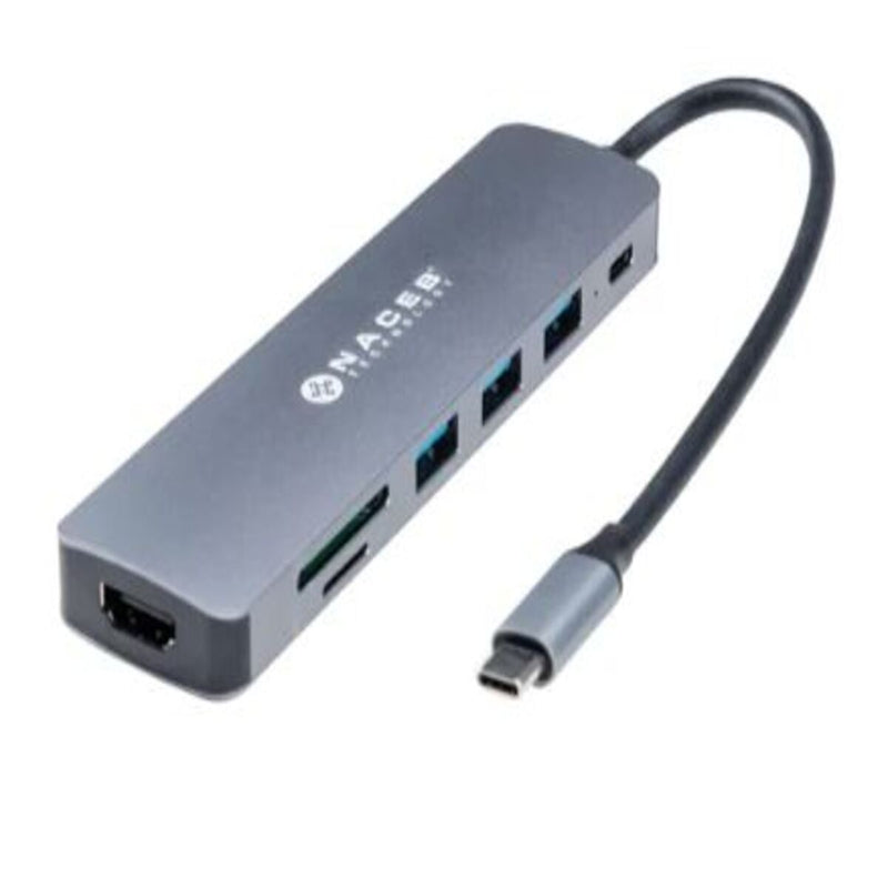 ADAPTADOR NACEB (NA-0127) HUB, USB TIPO C, 7 EN 1, 1*HDMI, 3*USB 3.0, 1*USB TIPO C, LECTOR SD, PD-1